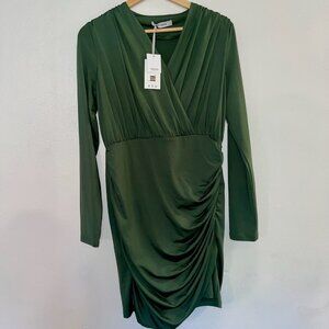 Grace Karin Green V-neck Ruched Long Sleeve Dress - NWT - Large